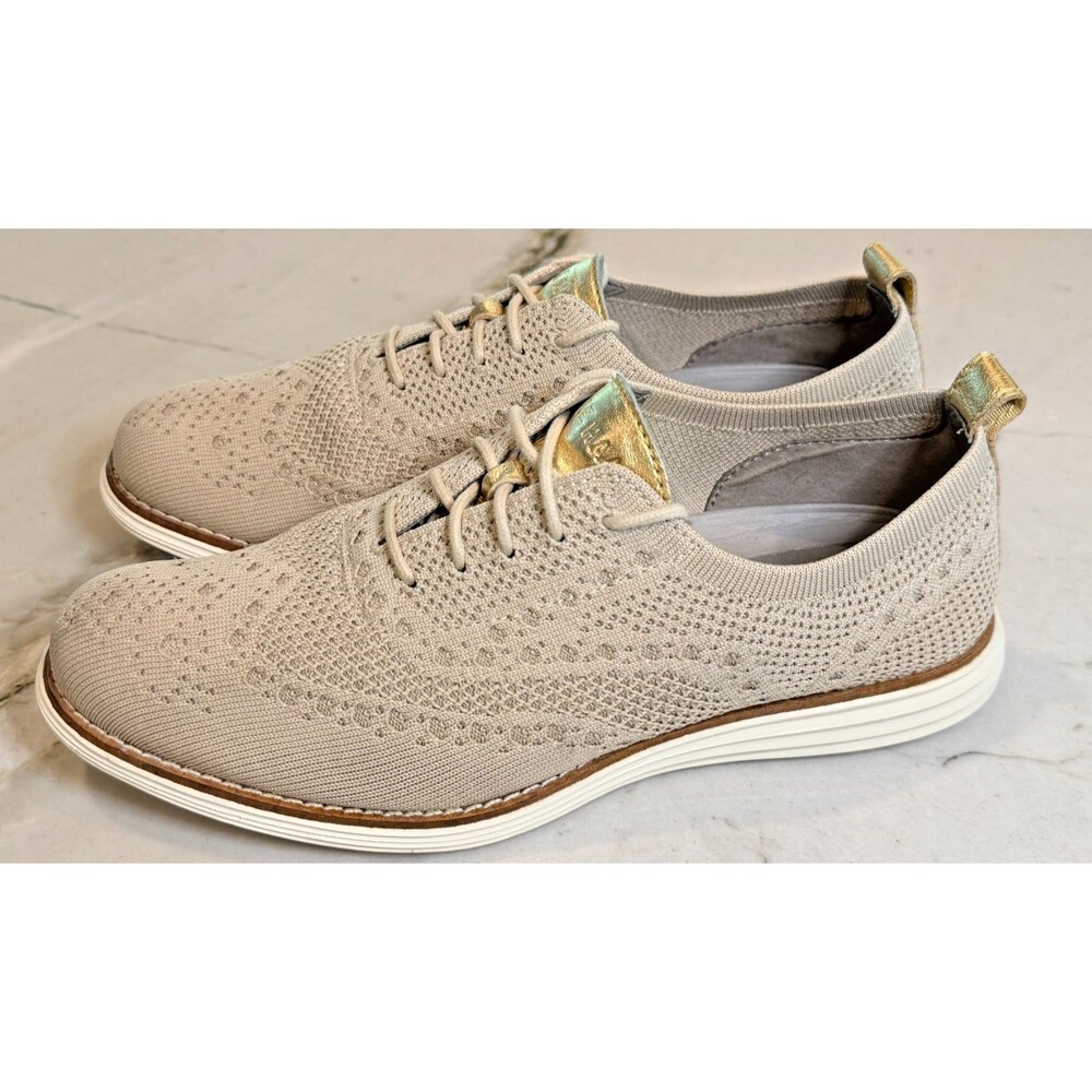 Cole Haan OriginalGrand Stitchlite Wingtip Oxford Gold Knit Shoes Women Size 8